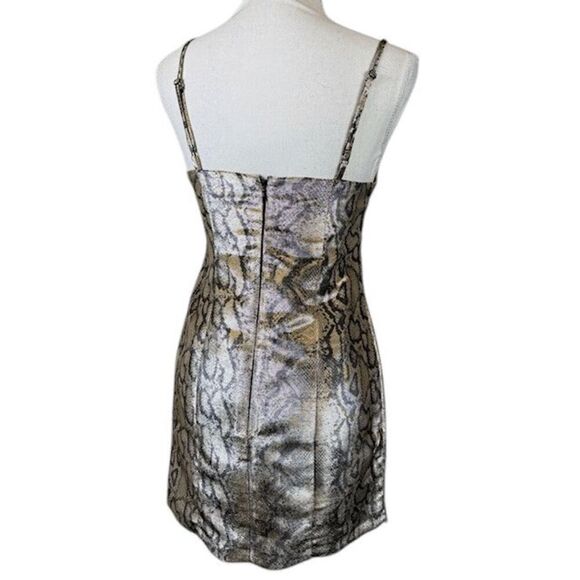 Topshop Metallic Snakeskin Two Tone Mini Dress Gold Black Size 4 - Picture 4 of 12
